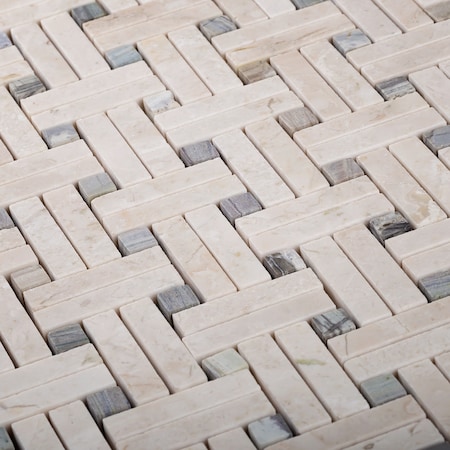 Apollo Tile Sample, Crema Line & Emperador Dots Weave 11.2"X11.5" Mrbl Mosaic Tile APLVL99B20EC56 Sample